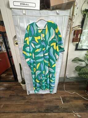 One size Limited flowy beach bold Edition Handmade Green Abstract Leaf Print Caf
